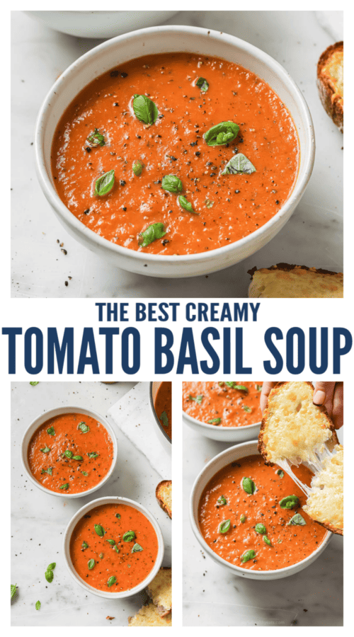 pinterest image for Creamy Tomato Basil Soup