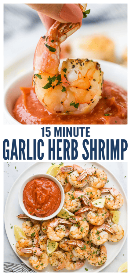 pinterest image for Garlic Herb Roasted Shrimp
