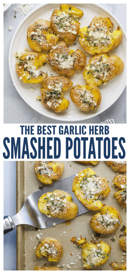 pinterest image for Garlic Herb Smashed Potatoes