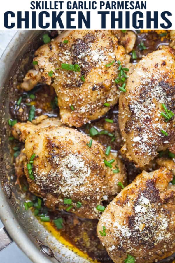 pinterest image for Garlic Parmesan Chicken Thighs