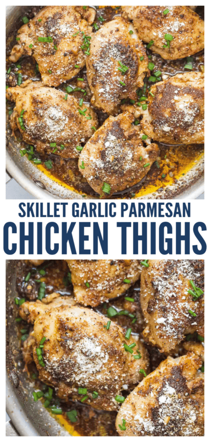 pinterest image for Garlic Parmesan Chicken Thighs