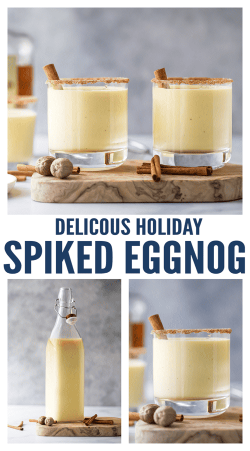 pinterest image for Holiday Spiked Eggnog