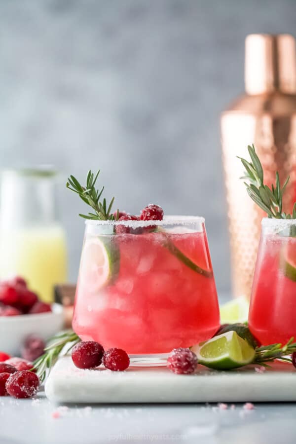 closeup of mistletoe margarita in a glass