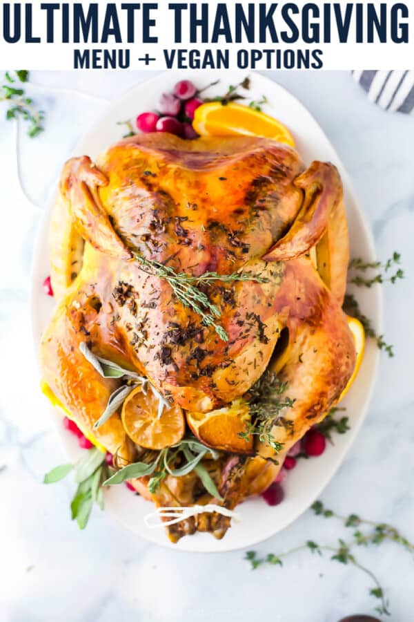 pinterest image for The Ultimate Traditional Thanksgiving Menu + Vegan Options