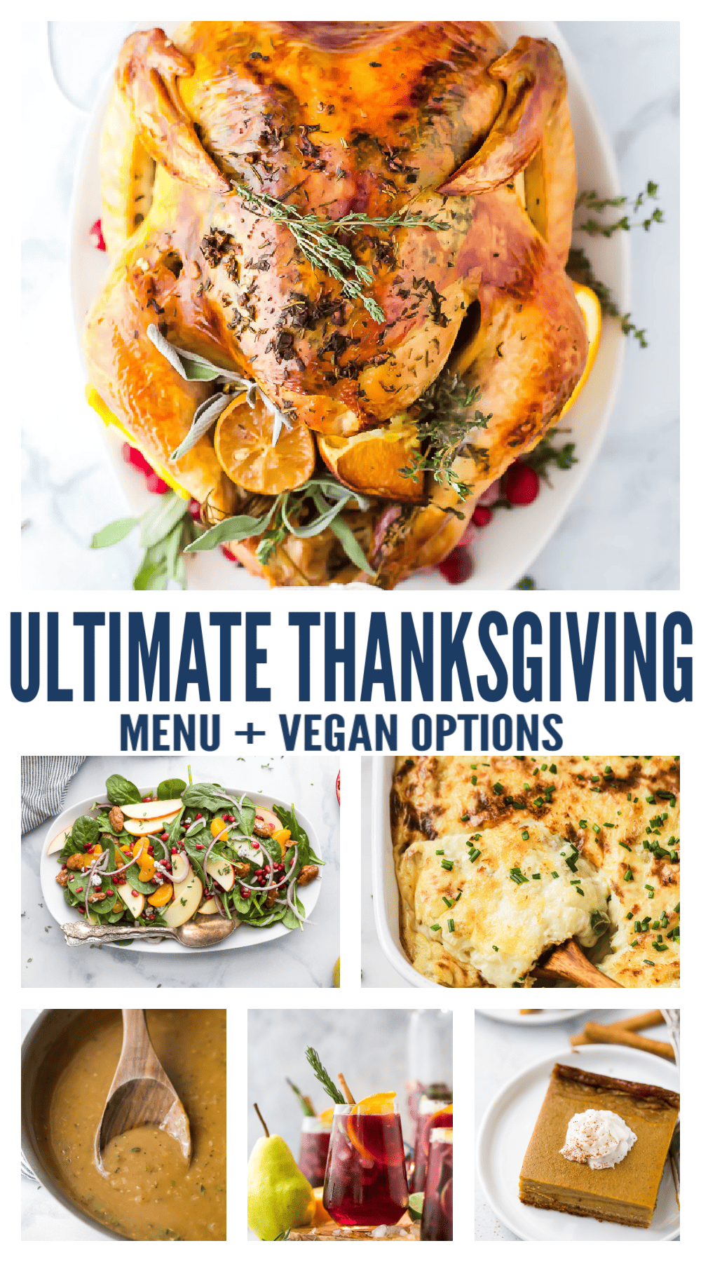 pinterest image for The Ultimate Traditional Thanksgiving Menu + Vegan Options