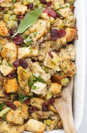 pinterest image for Cranberry Sausage Stuffing