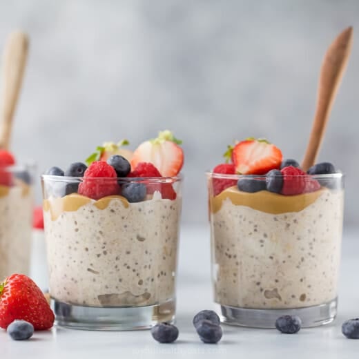 Landscape photo of overnight oats with yogurt.