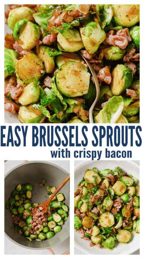 pinterest image for Sauteed Brussels Sprouts with Bacon