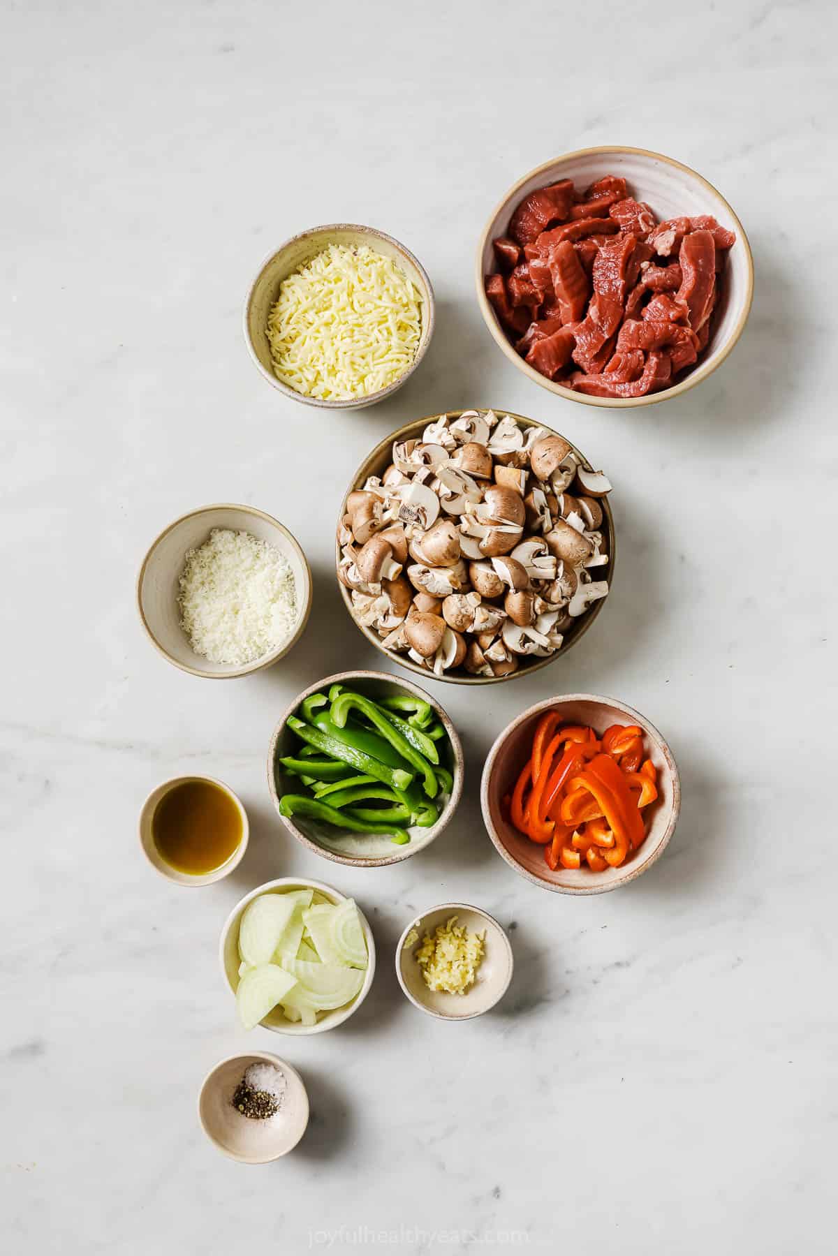 Ingredients for philly cheesesteak skillet. 
