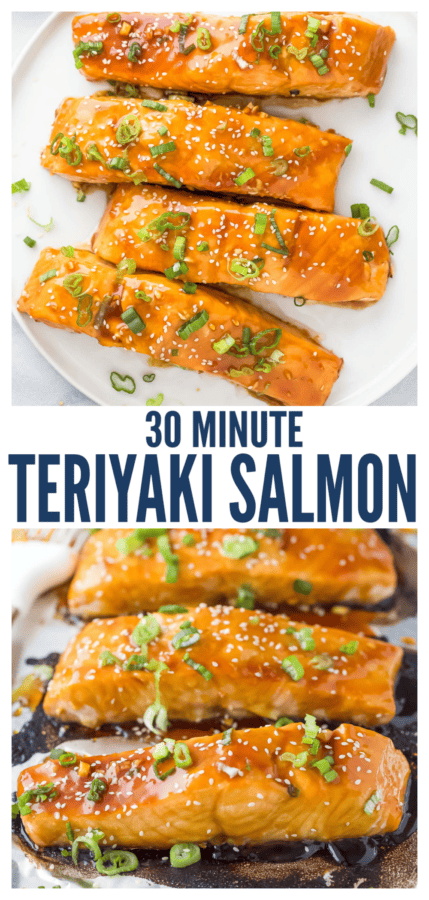 Pinterest image of grilled teriyaki salmon