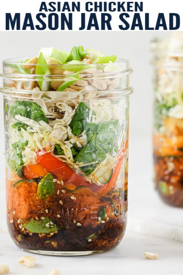 pinterest image for Asian Chicken Mason Jar Salad