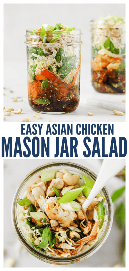 pinterest image of asian chicken mason jar salad