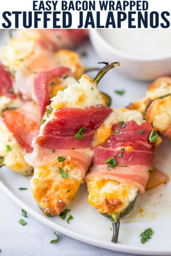 pinterest image for Bacon Wrapped Stuffed Jalapeños