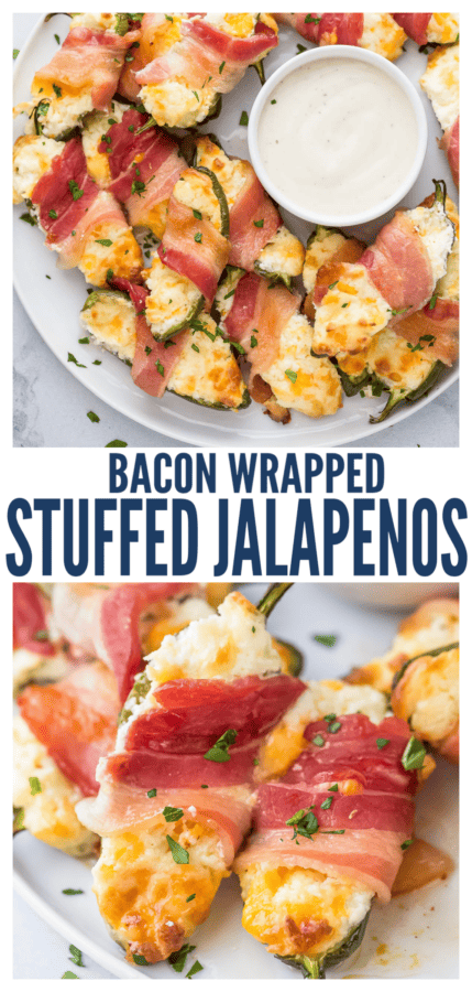 pinterest image for Bacon Wrapped Stuffed Jalapeños