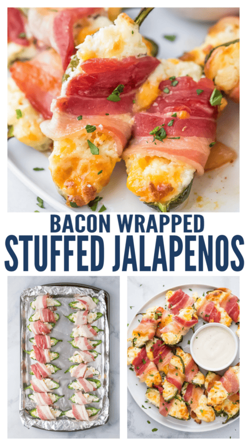 pinterest image for Bacon Wrapped Stuffed Jalapeños