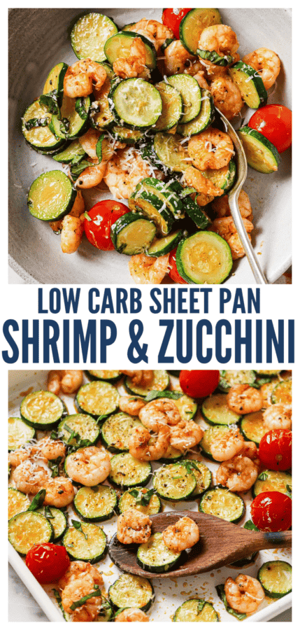 pinterest image for Garlic Parmesan Sheet Pan Shrimp with Zucchini