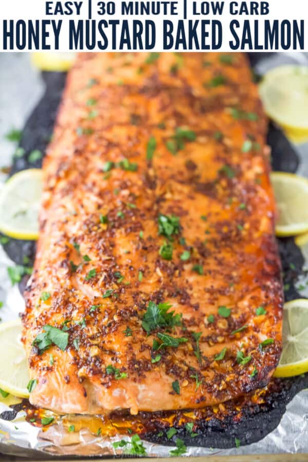 pinterest image for Honey Mustard Baked Salmon 