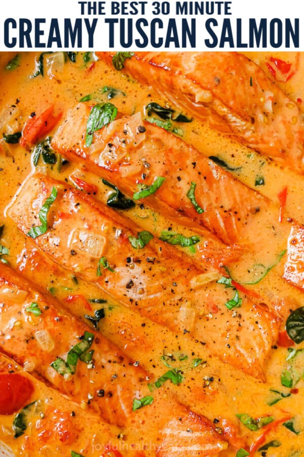 pinterest image for Pan Seared Creamy Tuscan Salmon