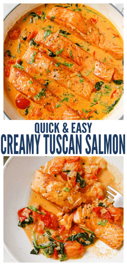 pinterest image for Pan Seared Creamy Tuscan Salmon