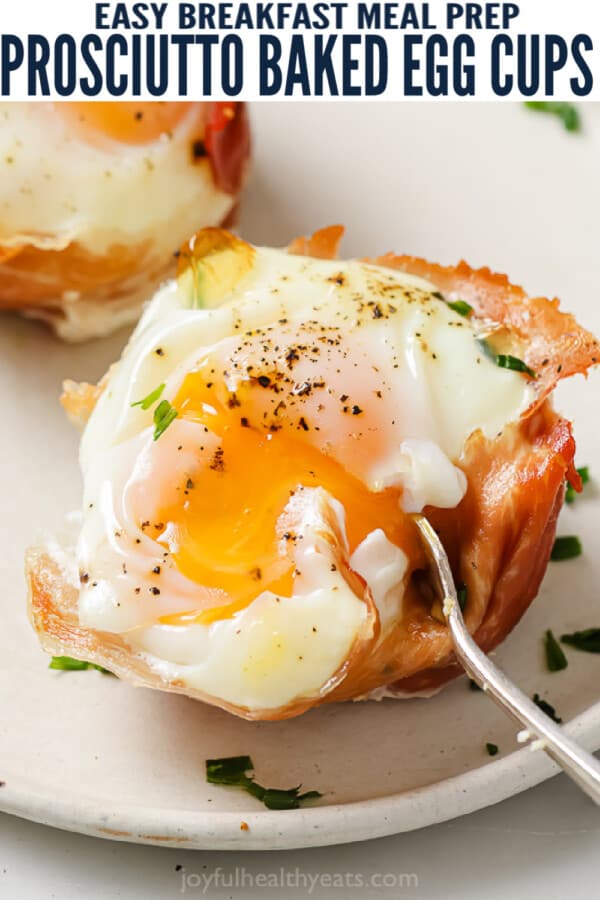 pinterest image for Prosciutto Baked Egg Cups