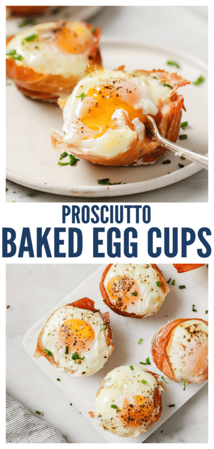 pinterest image for Prosciutto Baked Egg Cups