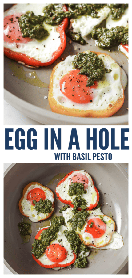 pinterest image for Egg in a Hole with Pesto