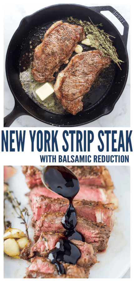 pinterest image for New York Strip Steak with Balsamic Reduction