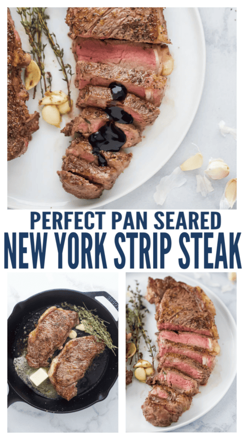 pinterest image for New York Strip Steak with Balsamic Reduction