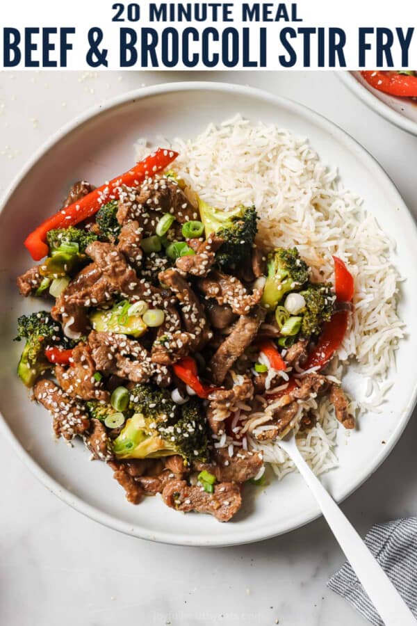 pinterest image for Beef and Broccoli Stir Fry