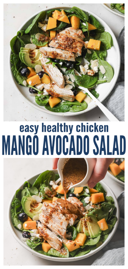 pinterest image for Chicken Mango Avocado Salad