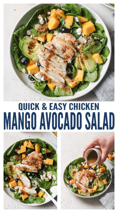 pinterest image for Chicken Mango Avocado Salad