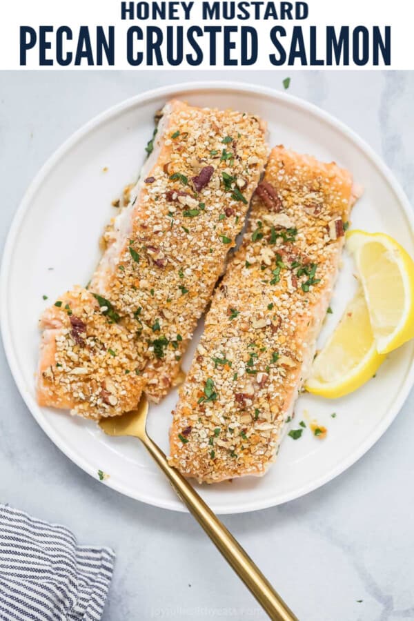 pinterest image for pecan crusted salmon