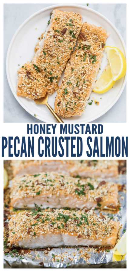 pinterest image for pecan crusted salmon