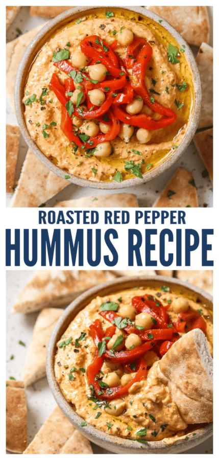 pinterest image for Roasted Red Pepper Hummus