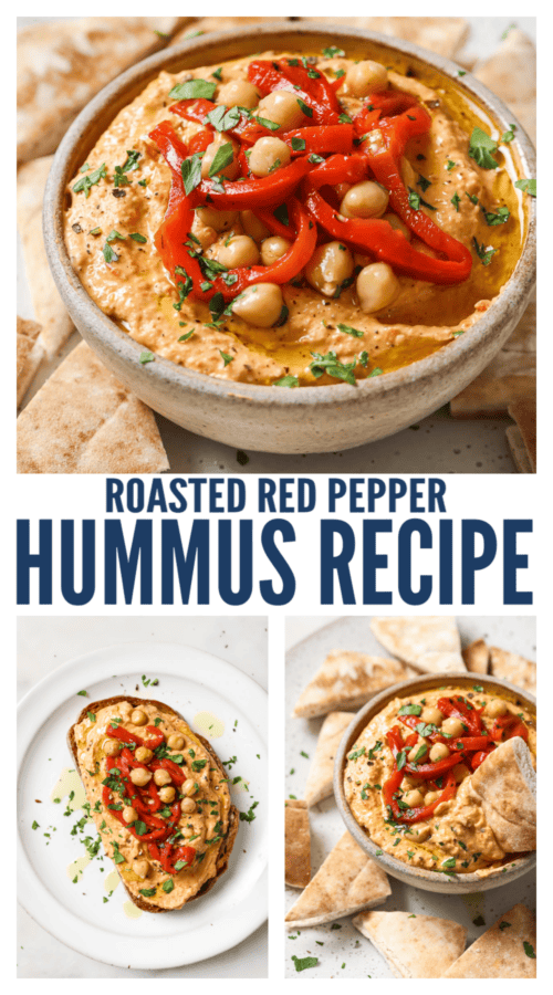 pinterest image for Roasted Red Pepper Hummus