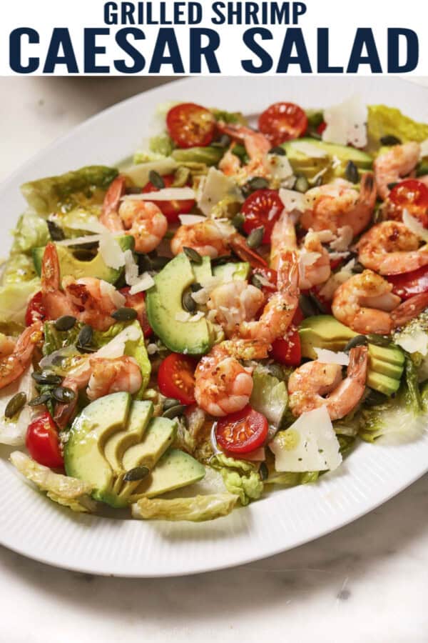 pinterest image for Grilled Shrimp Caesar Salad
