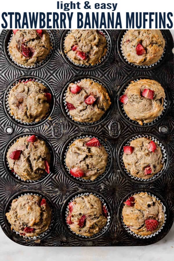 pinterest image for Strawberry Banana Muffins