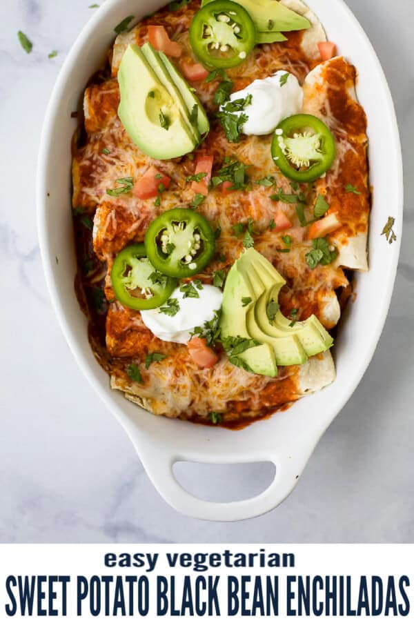 pinterest image for Sweet Potato Black Bean Enchiladas|