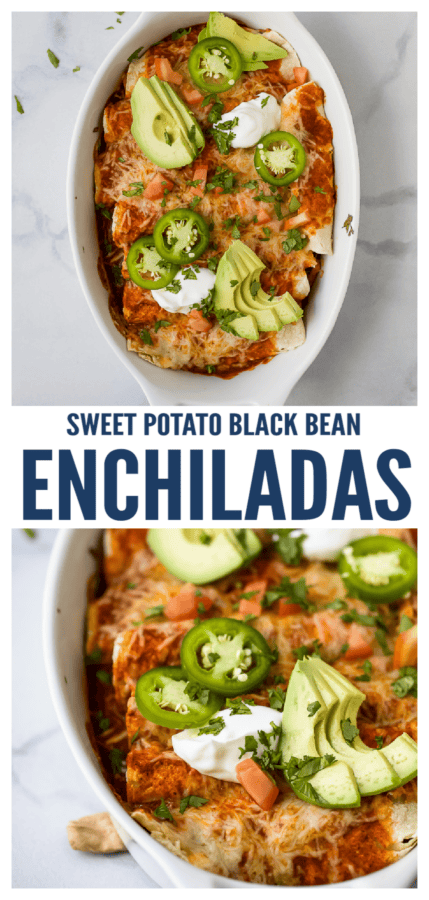 pinterest image for Sweet Potato Black Bean Enchiladas|
