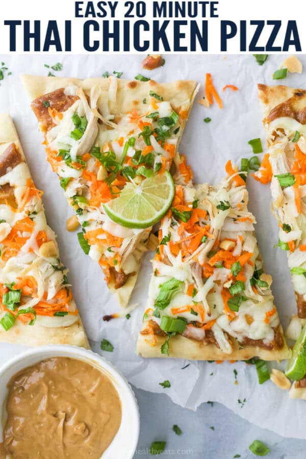 pinterest image for Thai Chicken Pizza