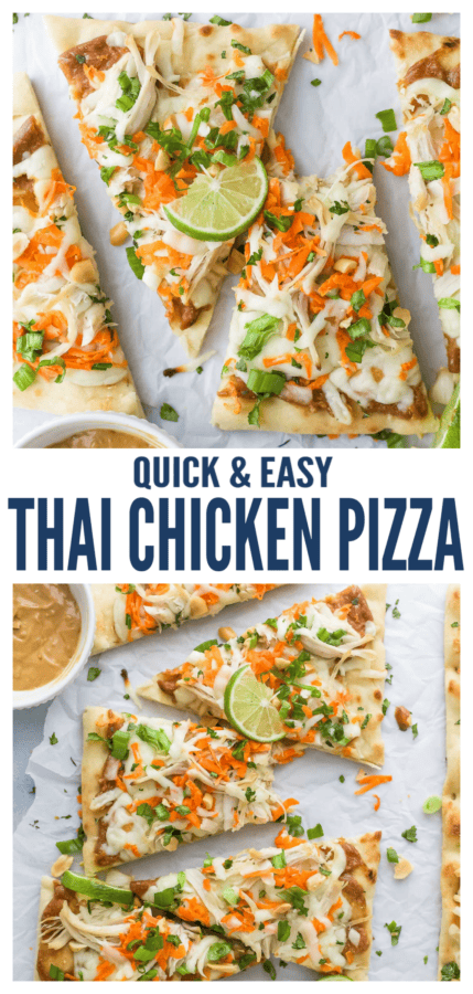 pinterest image for Thai Chicken Pizza