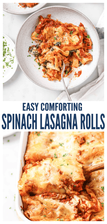 pinterest image for Spinach Lasagna Rolls
