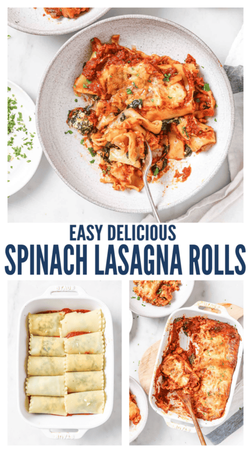 pinterest image for Spinach Lasagna Rolls