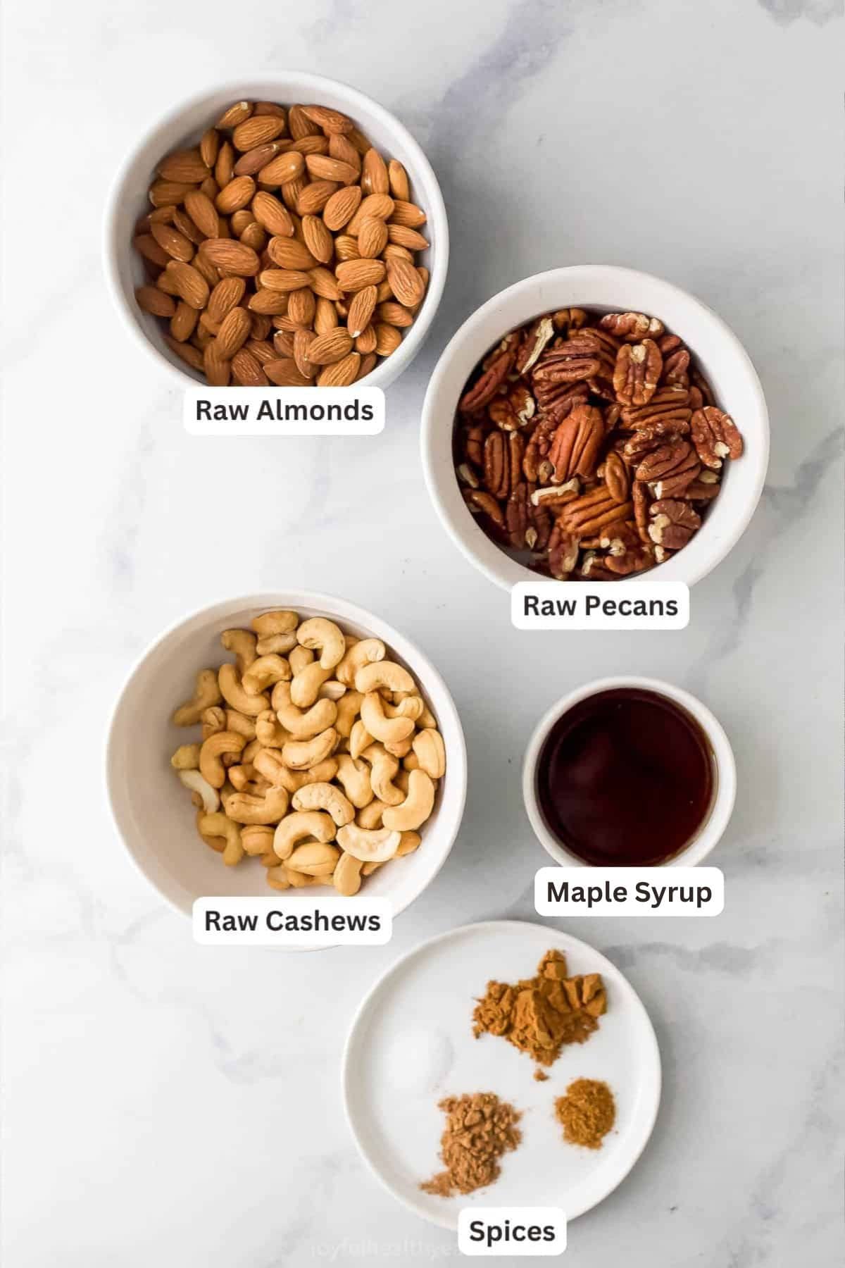Ingredients for Spiced Candied Nuts.