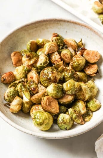 Bowl of honey balsamic Brussels sprouts