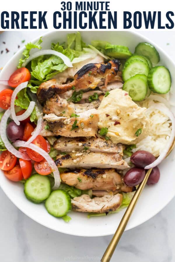 pinterest image for Greek Chicken Bowls