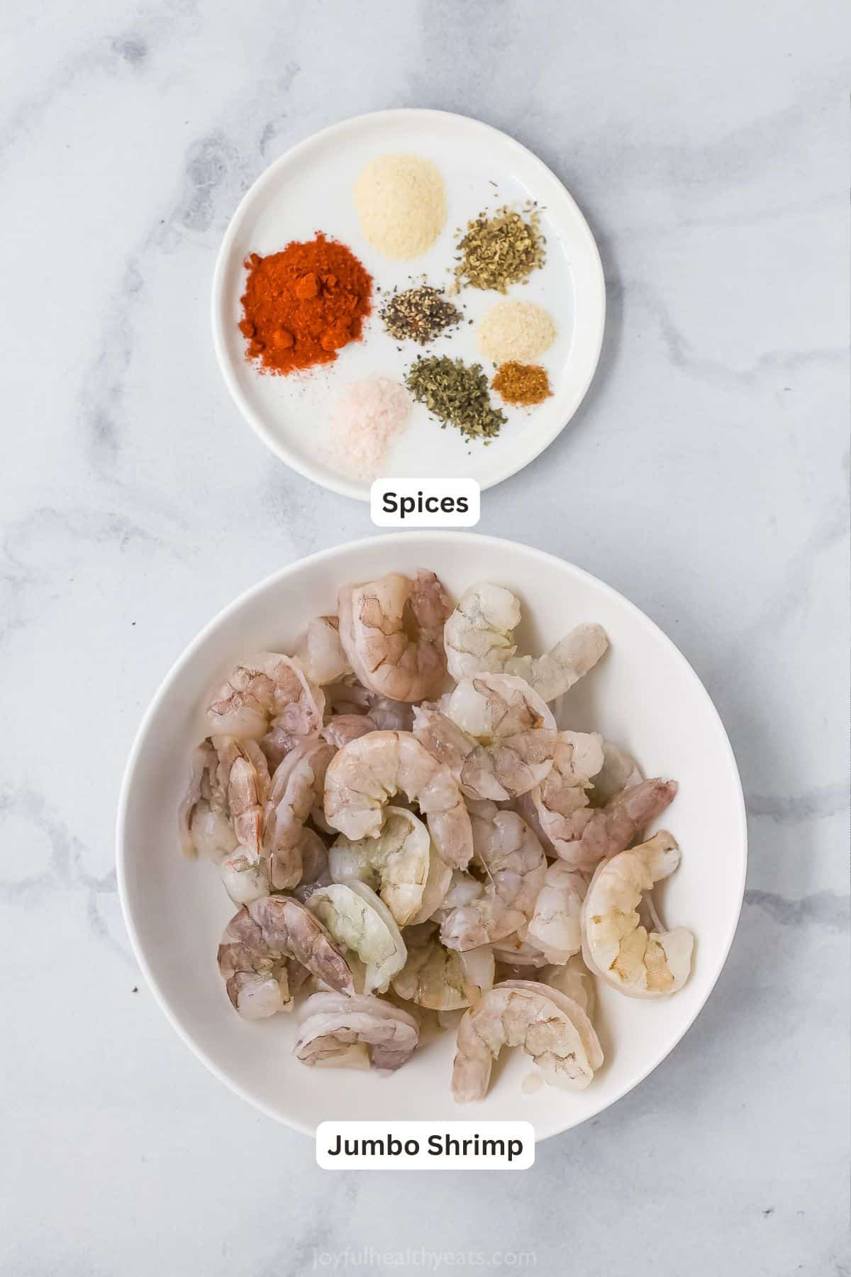 Overhead view of ingredients for blackened shrimp