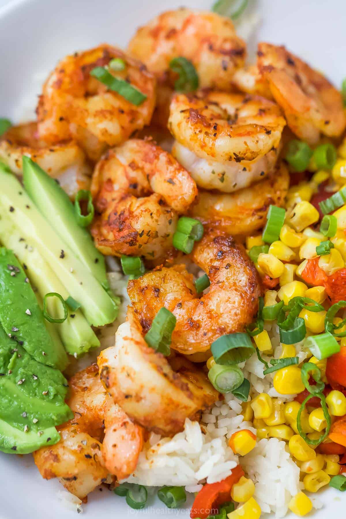 Closeup of blackened shrimp bowl
