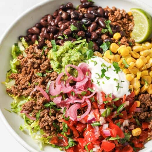 Taco salad bowl with seasoned ground beef