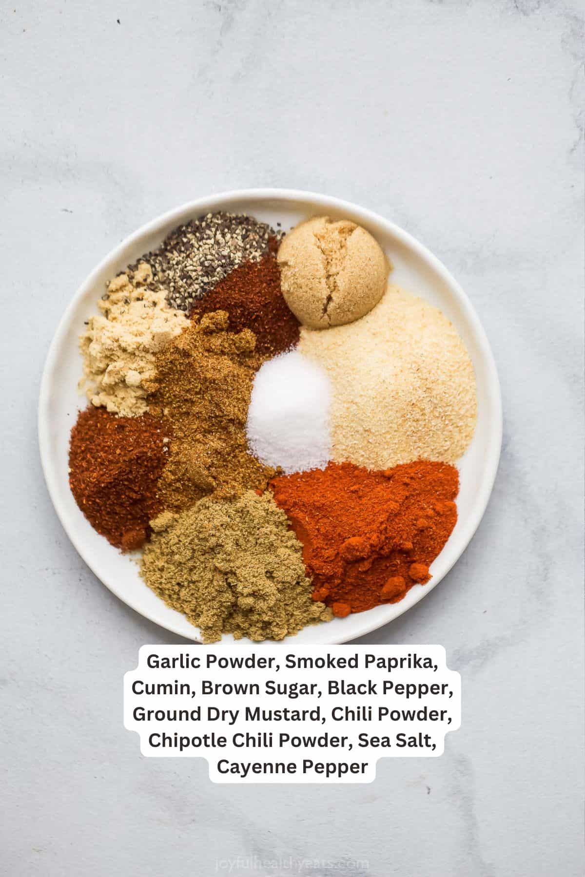 Overhead view of ingredients for Buffalo chicken spice rub